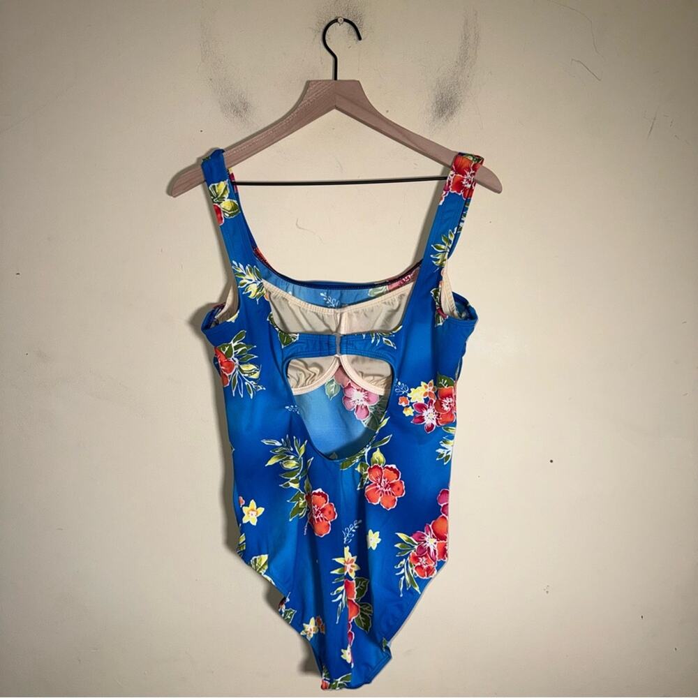 LANDS END tropical vacation resortwear plus size one piece swimsuit 16 long - Picture 2 of 3